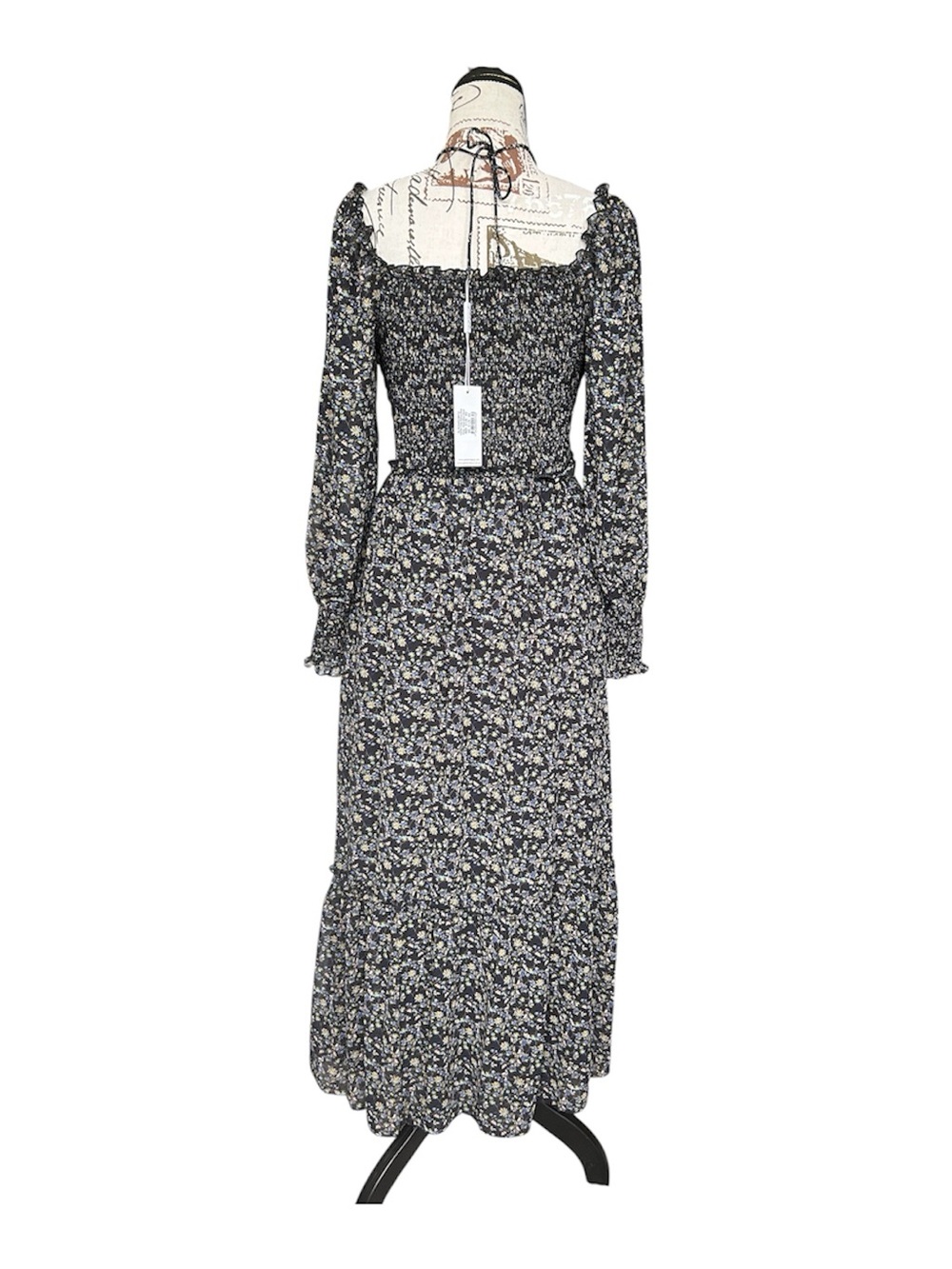 NWT petal + pup Keziah Black Ditzy Floral Maxi Long Sleeve Dress size XS - Picture 5 of 13
